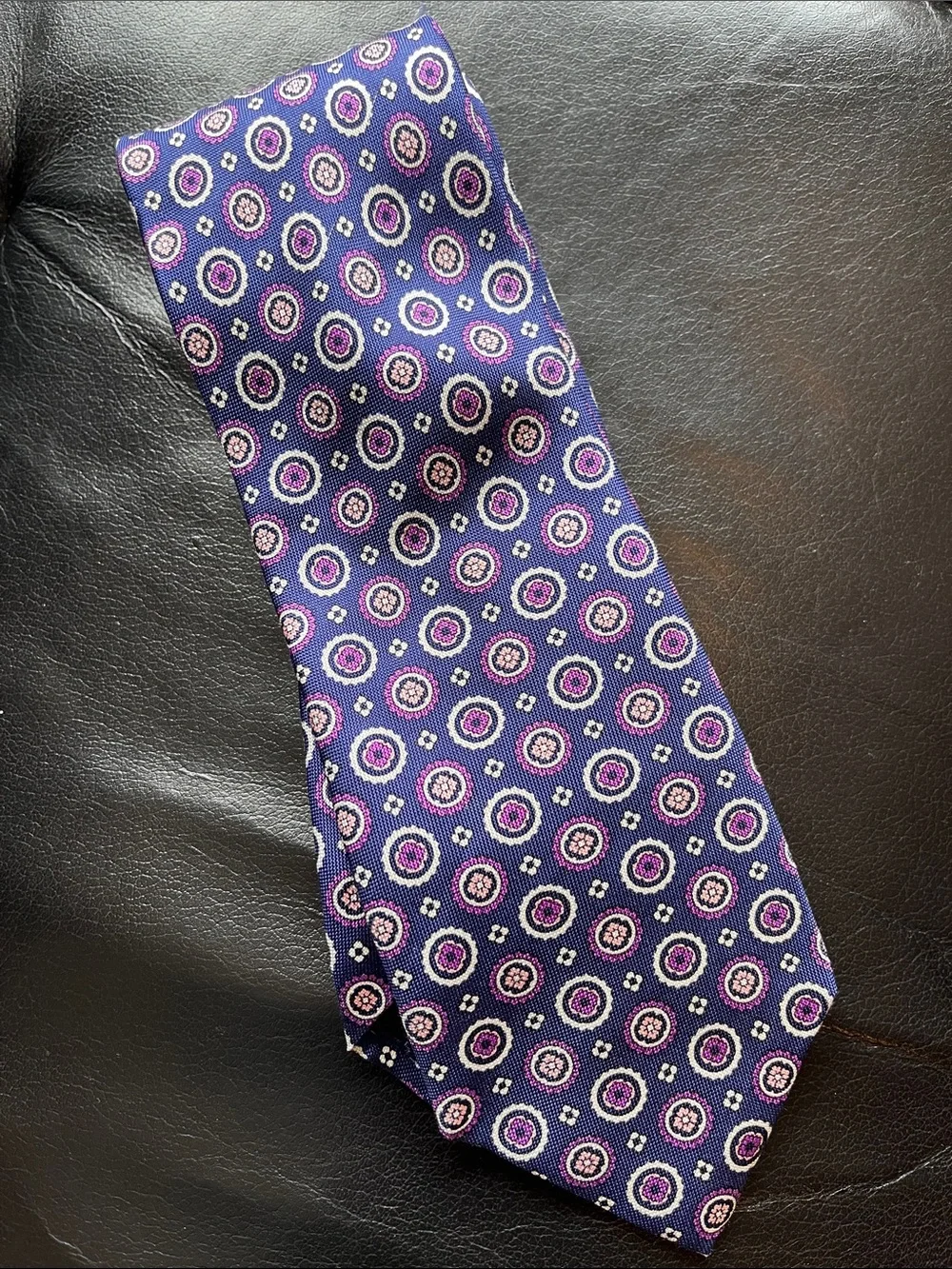 Cremieux Men's Navy Purple Patterned Silk Tie